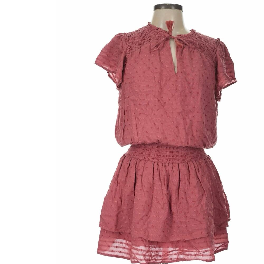 Paige SZ L Pink Maeve Casual Popover Key Hole Tie Neck Short Collar Dress